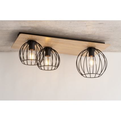 Candelabro integrado CYBER 3xE27/60W/230V madeira/preto