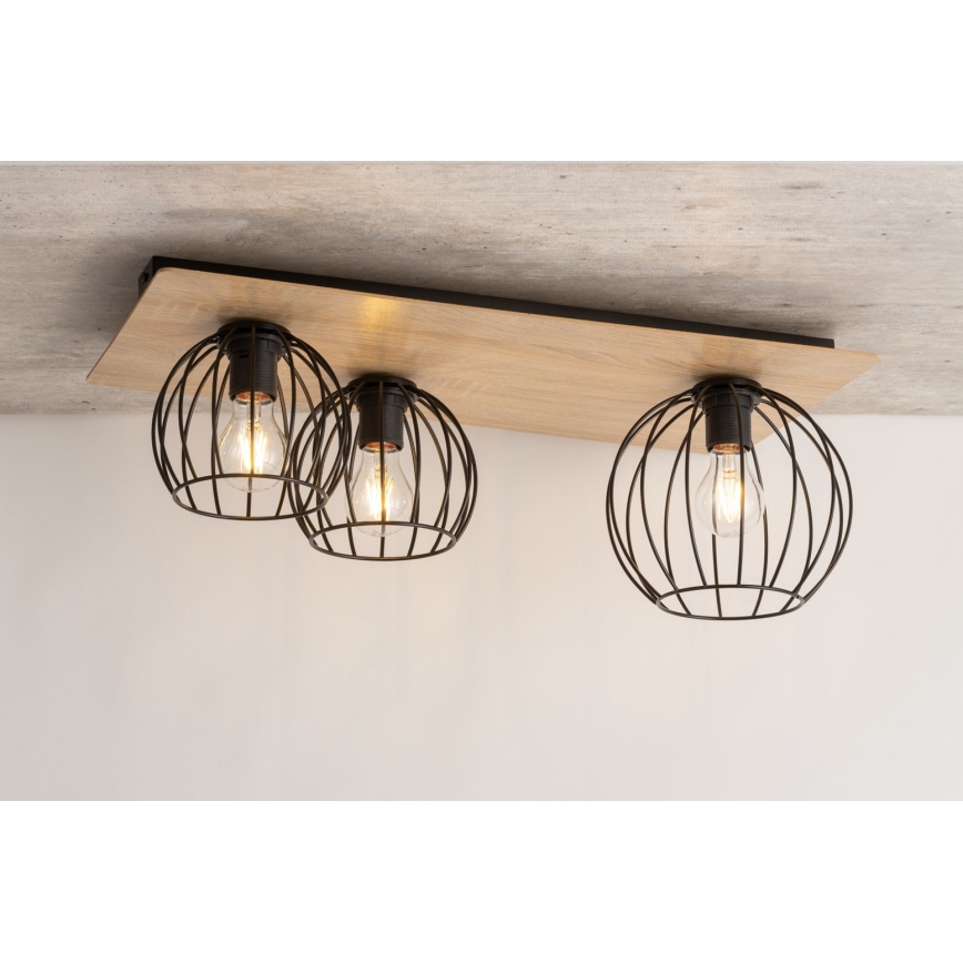 Candelabro integrado CYBER 3xE27/60W/230V madeira/preto