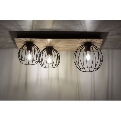 Candelabro integrado CYBER 3xE27/60W/230V madeira/preto