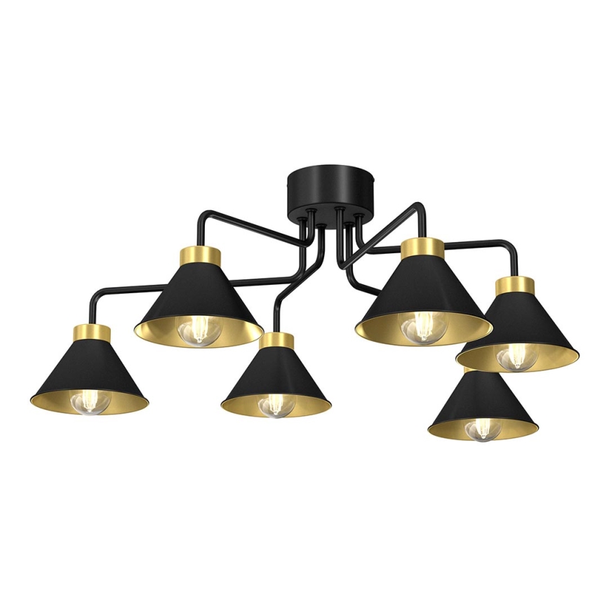 Candelabro integrado DEMET 6xE27/60W/230V preto/dourada