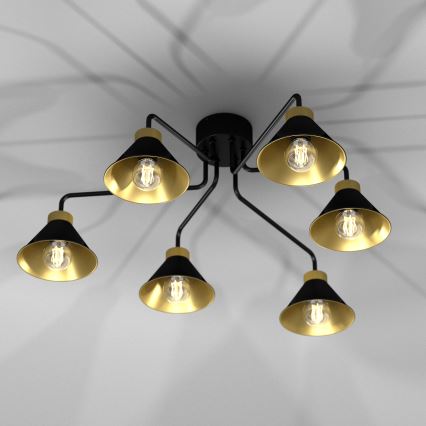 Candelabro integrado DEMET 6xE27/60W/230V preto/dourada