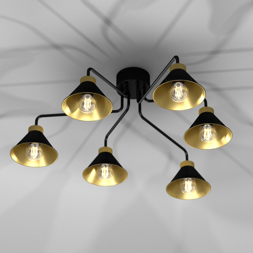 Candelabro integrado DEMET 6xE27/60W/230V preto/dourada