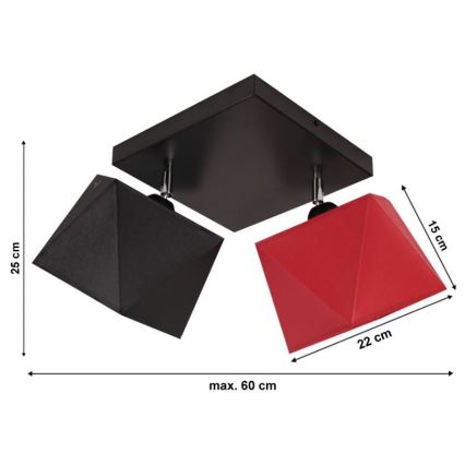 Candelabro integrado DIAMENT 2xE27/60W/230V preto e vermelho
