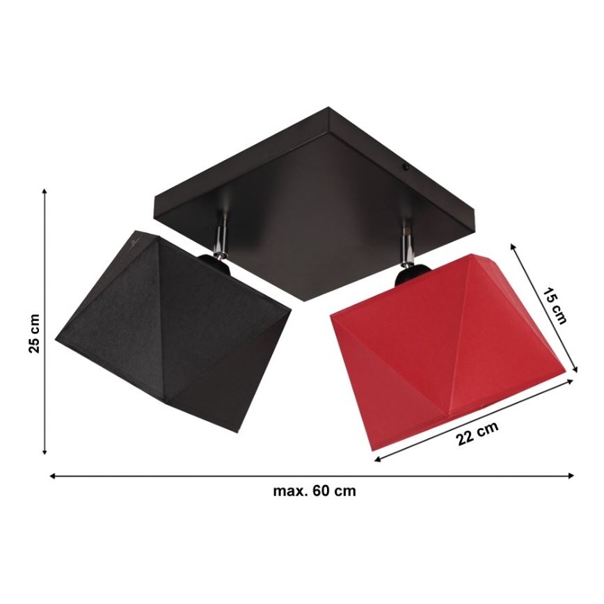 Candelabro integrado DIAMENT 2xE27/60W/230V preto e vermelho