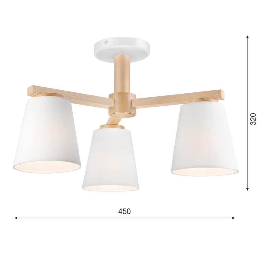 Candelabro integrado ELLIE 3xE27/60W/230V faia - FSC certificado