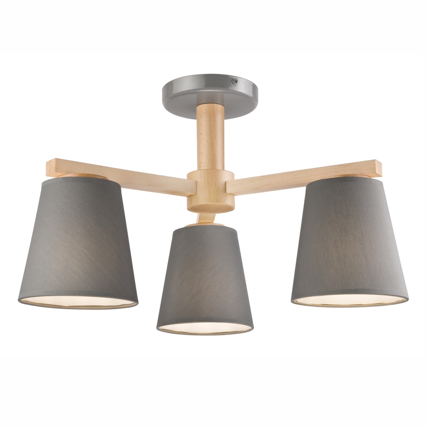 Candelabro integrado ELLIE 3xE27/60W/230V cinzento/faia - FSC certificado