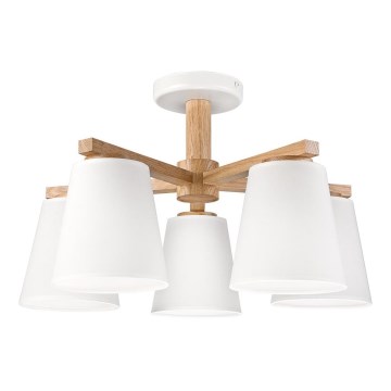 Candelabro integrado ELLIE 5xE27/15W/230V branco/carvalho
