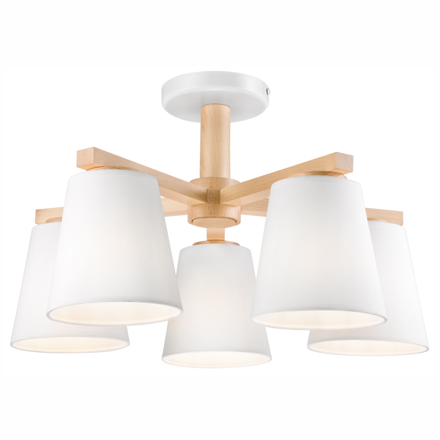 Candelabro integrado ELLIE 5xE27/60W/230V branco/faia - FSC certificado