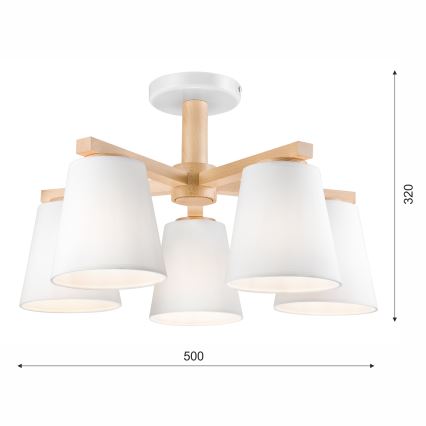 Candelabro integrado ELLIE 5xE27/60W/230V branco/faia - FSC certificado