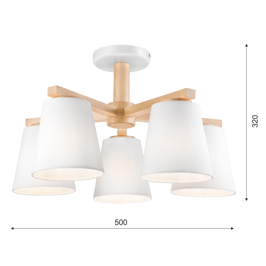 Candelabro integrado ELLIE 5xE27/60W/230V branco/faia - FSC certificado