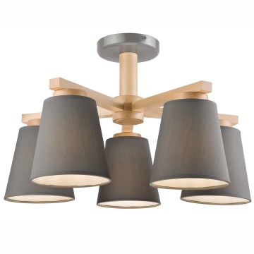 Candelabro integrado ELLIE 5xE27/60W/230V cinzento/faia - FSC certificado