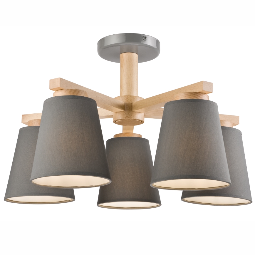 Candelabro integrado ELLIE 5xE27/60W/230V cinzento/faia - FSC certificado