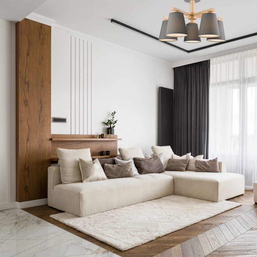 Candelabro integrado ELLIE 5xE27/60W/230V cinzento/faia - FSC certificado