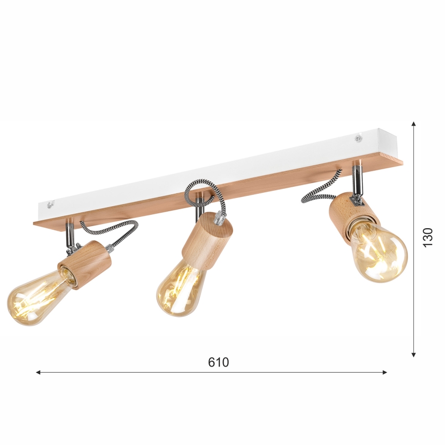 Candelabro integrado GUSTAVO 3xE27/60W/230V faia - FSC certificado