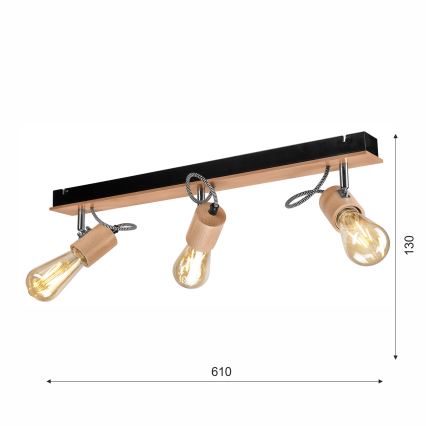 Candelabro integrado GUSTAVO 3xE27/60W/230V faia - FSC certificado