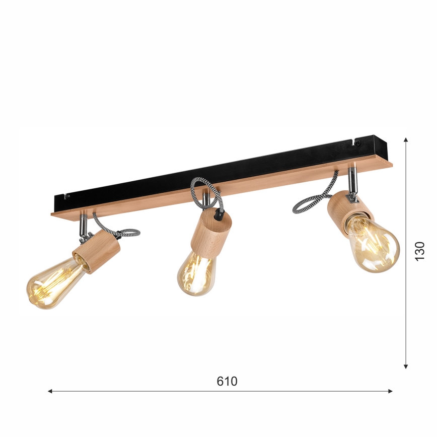 Candelabro integrado GUSTAVO 3xE27/60W/230V faia - FSC certificado
