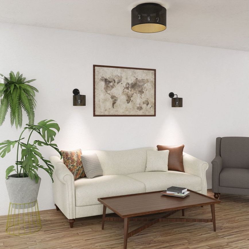 Candelabro integrado LOFT SHADE 3xE27/60W/230V preto/dourado
