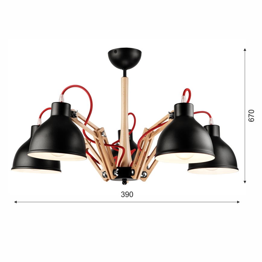 Candelabro integrado MARCELLO 5xE27/60W/230V faia - FSC certificado