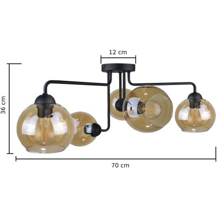 Candelabro integrado MONDE BLACK 5xE27/60W/230V