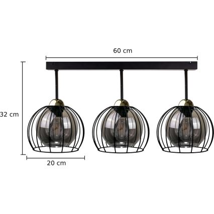 Candelabro integrado SOLO BLACK 3xE27/60W/230V preto/dourado