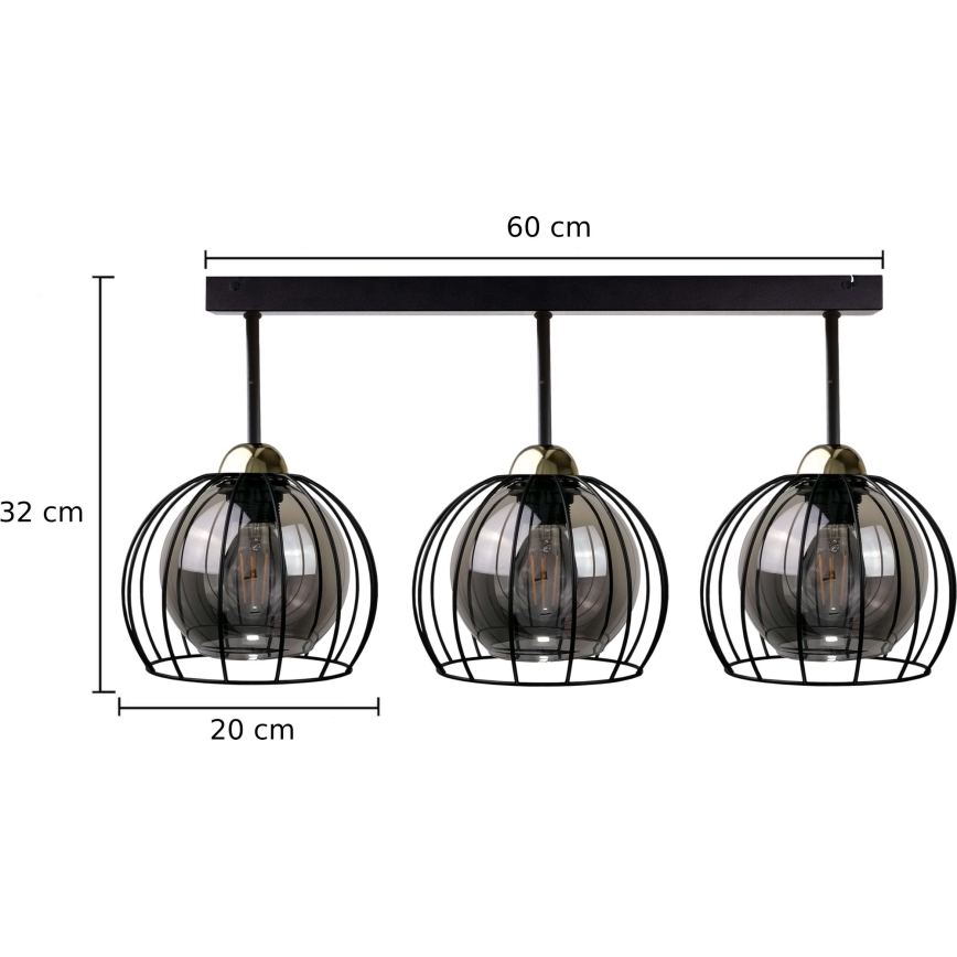 Candelabro integrado SOLO BLACK 3xE27/60W/230V preto/dourado