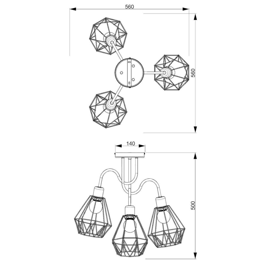 Candelabro montado à superfície BERGEN 3xE27/60W/230V