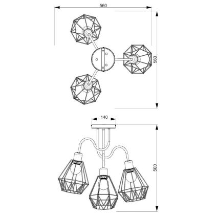 Candelabro montado à superfície BERGEN 3xE27/60W/230V preto/dourado