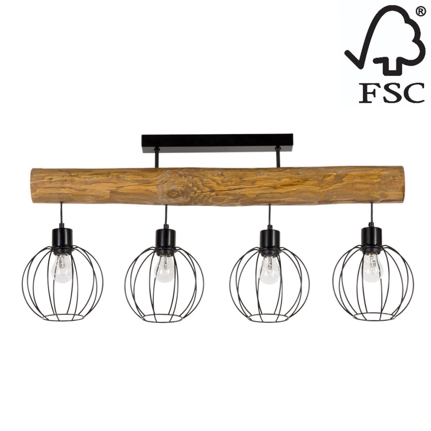Candelabro montado à superfície BERIS 4xE27/25W/230V pinho - certificado por FSC