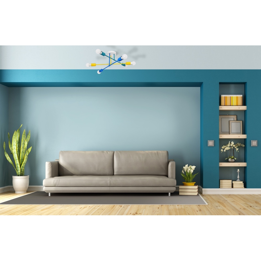 Candelabro montado à superfície CAMBRIDGE 6xE27/20W/230V azul/amarelo