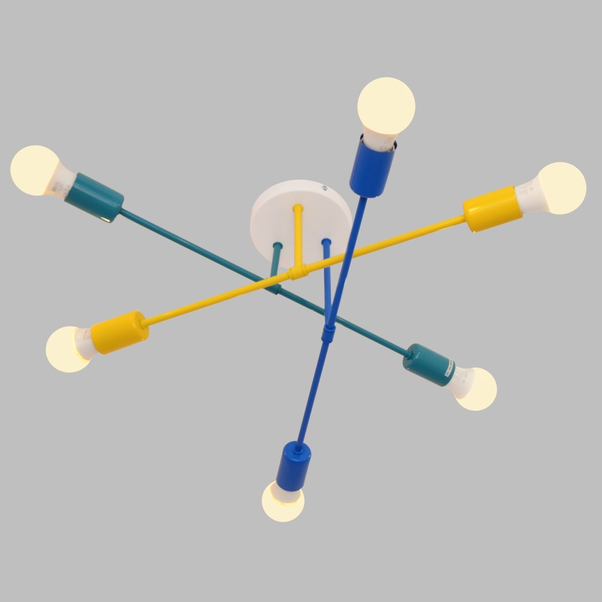 Candelabro montado à superfície CAMBRIDGE 6xE27/20W/230V azul/amarelo