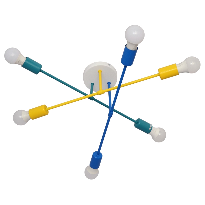 Candelabro montado à superfície CAMBRIDGE 6xE27/20W/230V azul/amarelo
