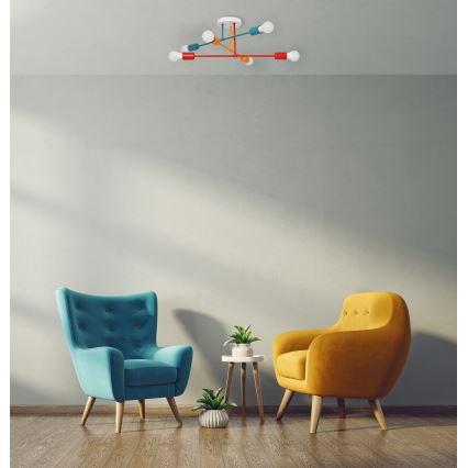 Candelabro montado à superfície CAMBRIDGE 6xE27/20W/230V azul/vermelho/laranja
