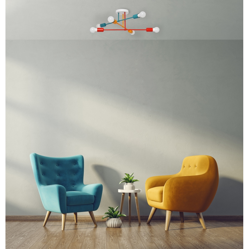 Candelabro montado à superfície CAMBRIDGE 6xE27/20W/230V azul/vermelho/laranja