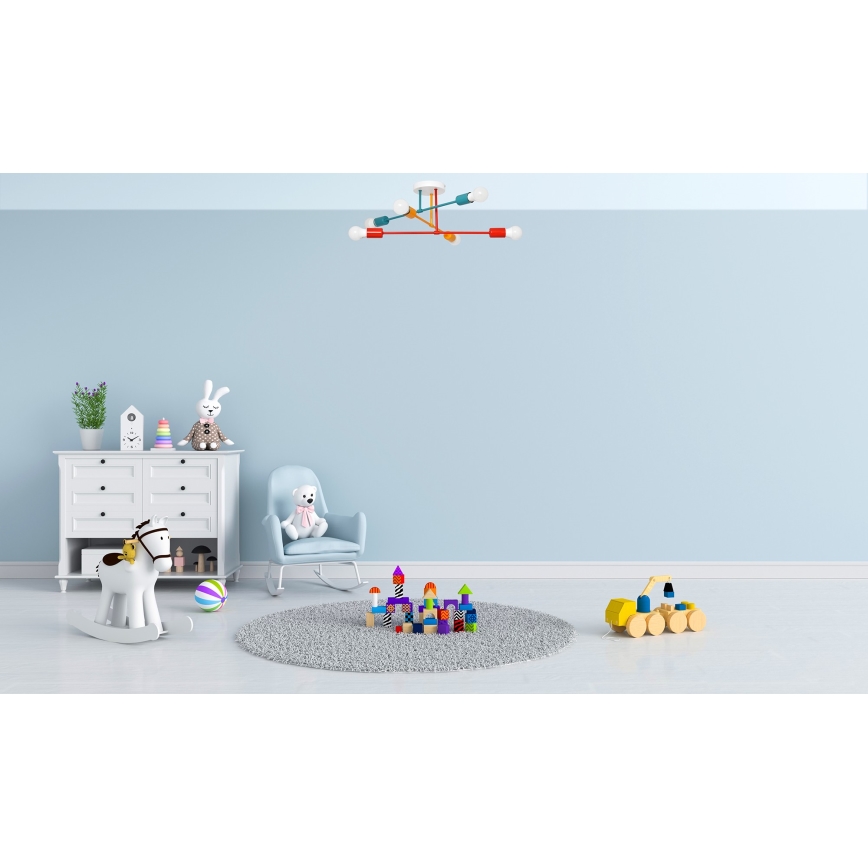 Candelabro montado à superfície CAMBRIDGE 6xE27/20W/230V azul/vermelho/laranja