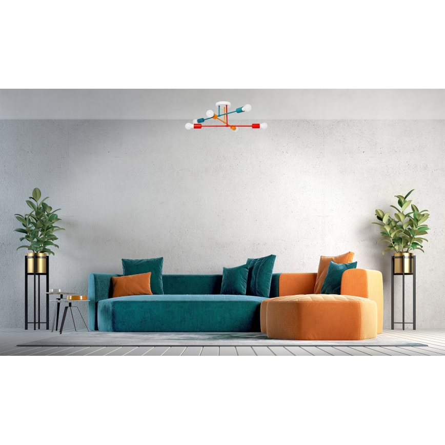 Candelabro montado à superfície CAMBRIDGE 6xE27/20W/230V azul/vermelho/laranja
