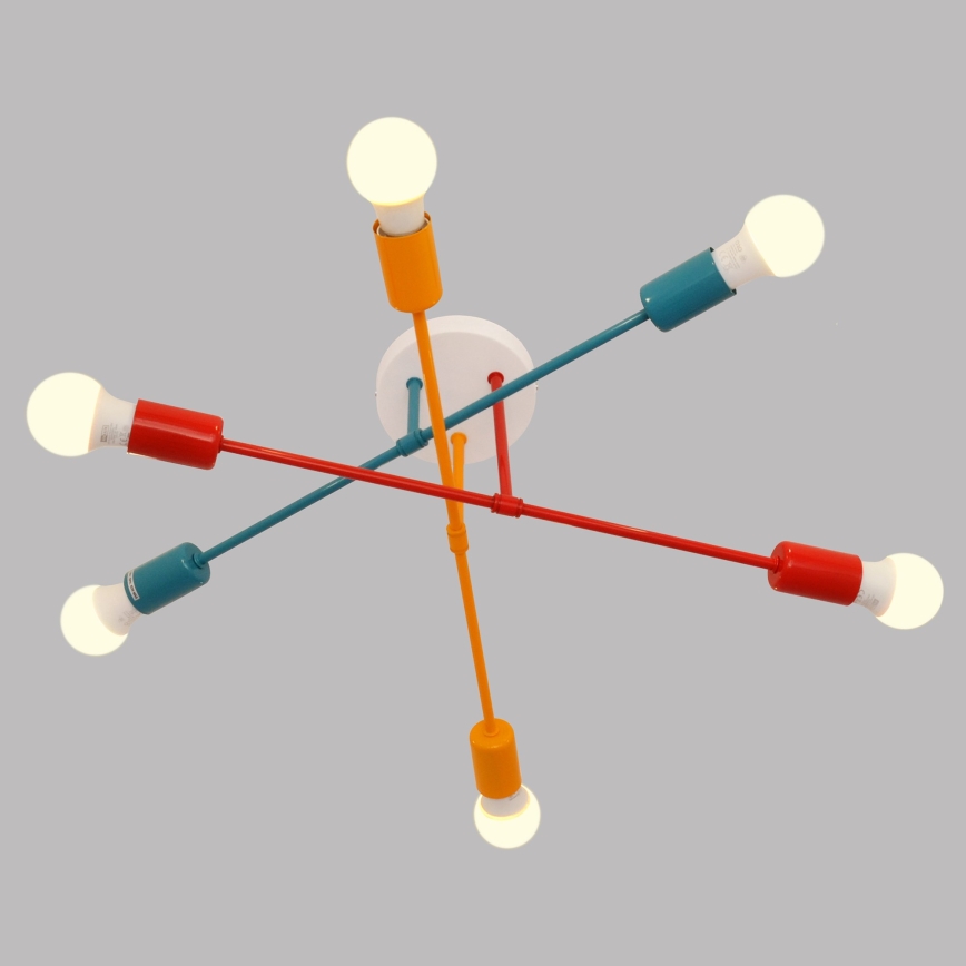 Candelabro montado à superfície CAMBRIDGE 6xE27/20W/230V azul/vermelho/laranja