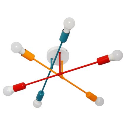 Candelabro montado à superfície CAMBRIDGE 6xE27/20W/230V azul/vermelho/laranja