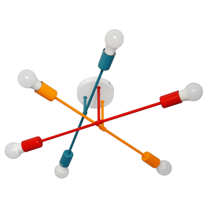 Candelabro montado à superfície CAMBRIDGE 6xE27/20W/230V azul/vermelho/laranja