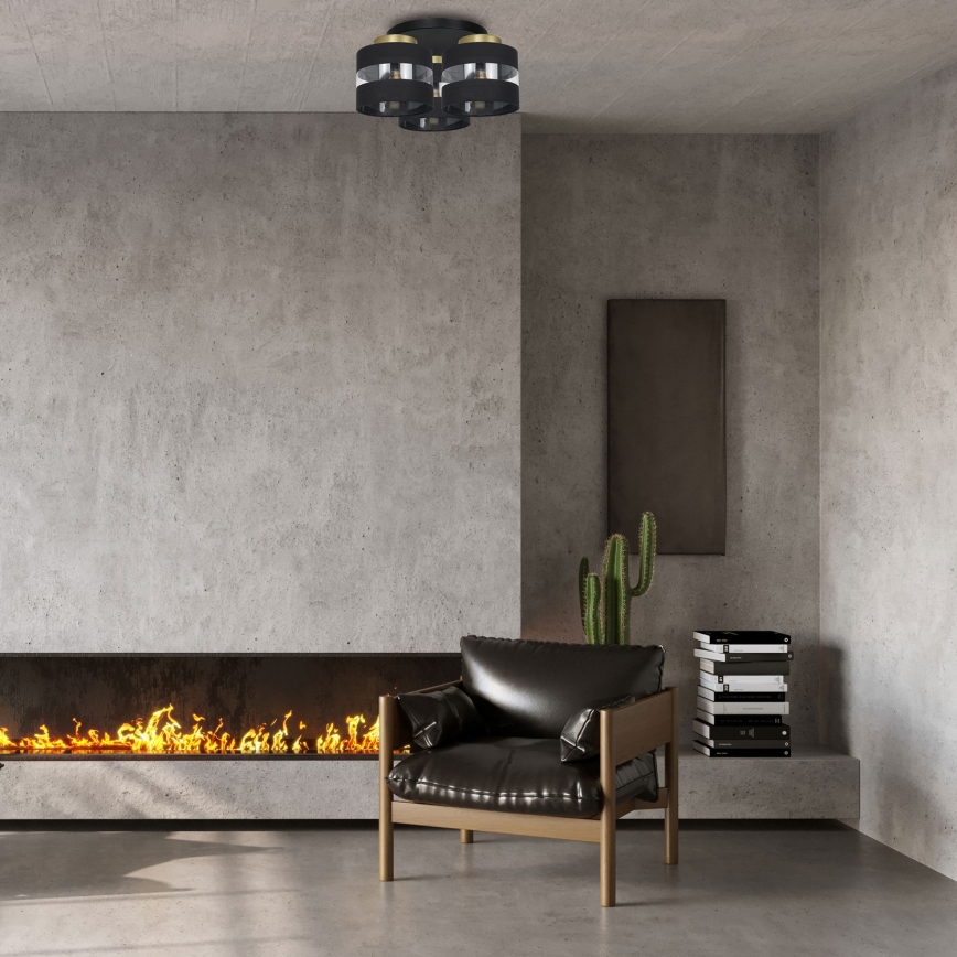 Candelabro montado à superfície HAVARD 3xE27/60W/230V preto/latão