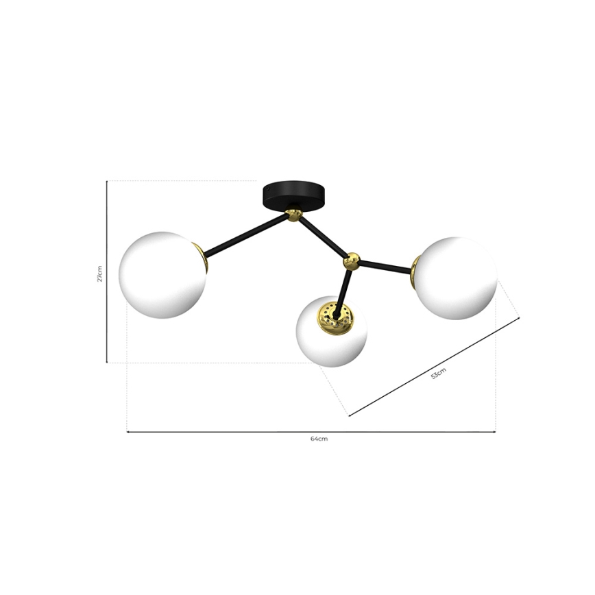 Candelabro montado à superfície JOY 3xE14/40W/230V preto/dourado