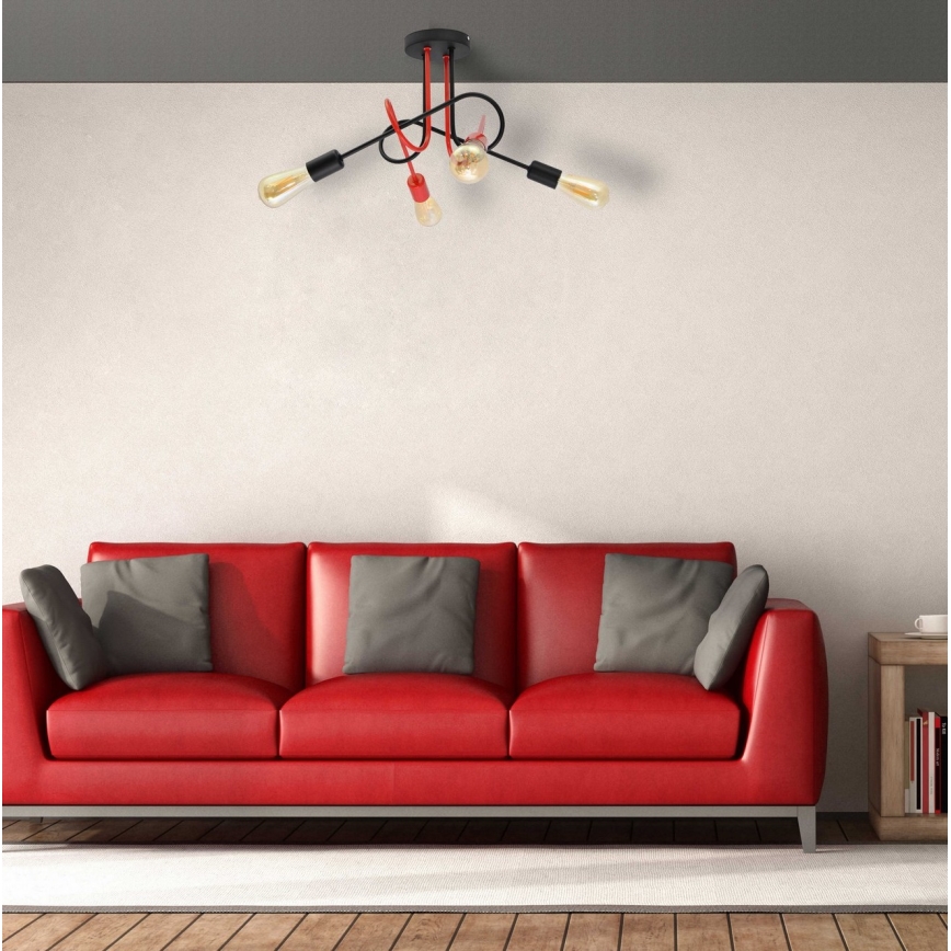 Candelabro montado à superfície OXFORD 4xE27/15W/230V preto/vermelho