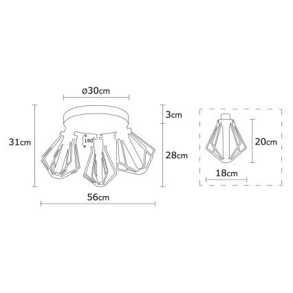 Candelabro montado à superfície OYLAT 3xE27/40W/230V