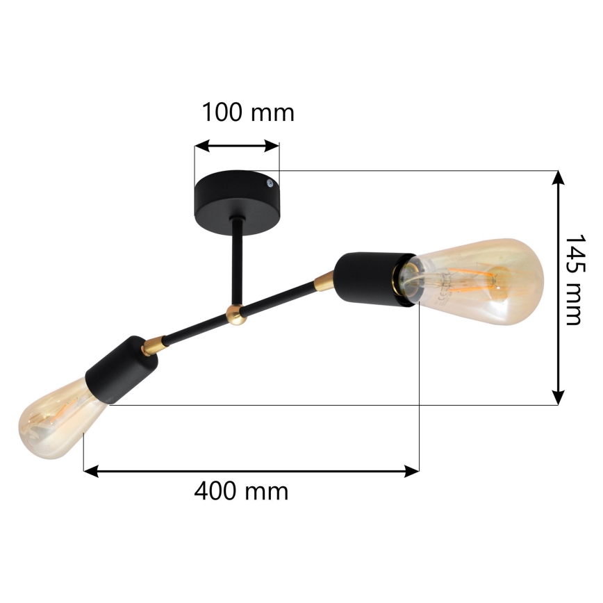 Candelabro montado à superfície ROSETTE 2xE27/15W/230V preto/dourado