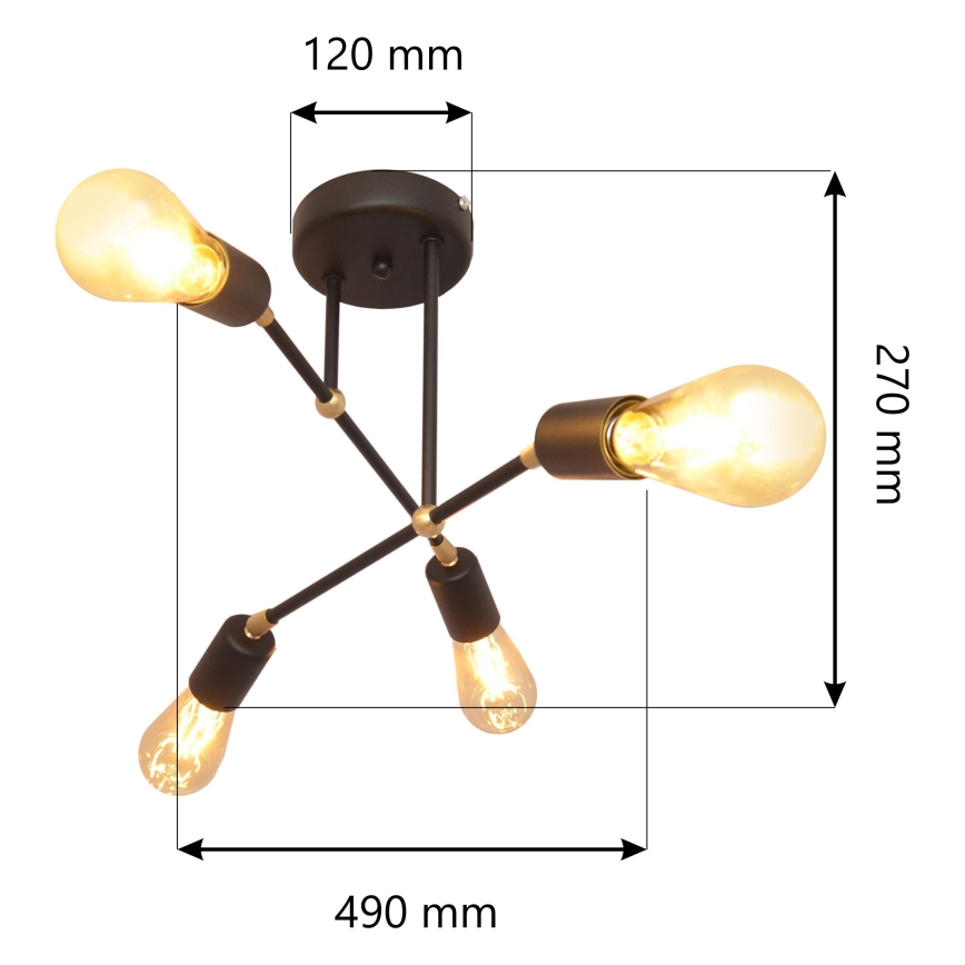 Candelabro montado à superfície ROSETTE 4xE27/15W/230V preto/dourado