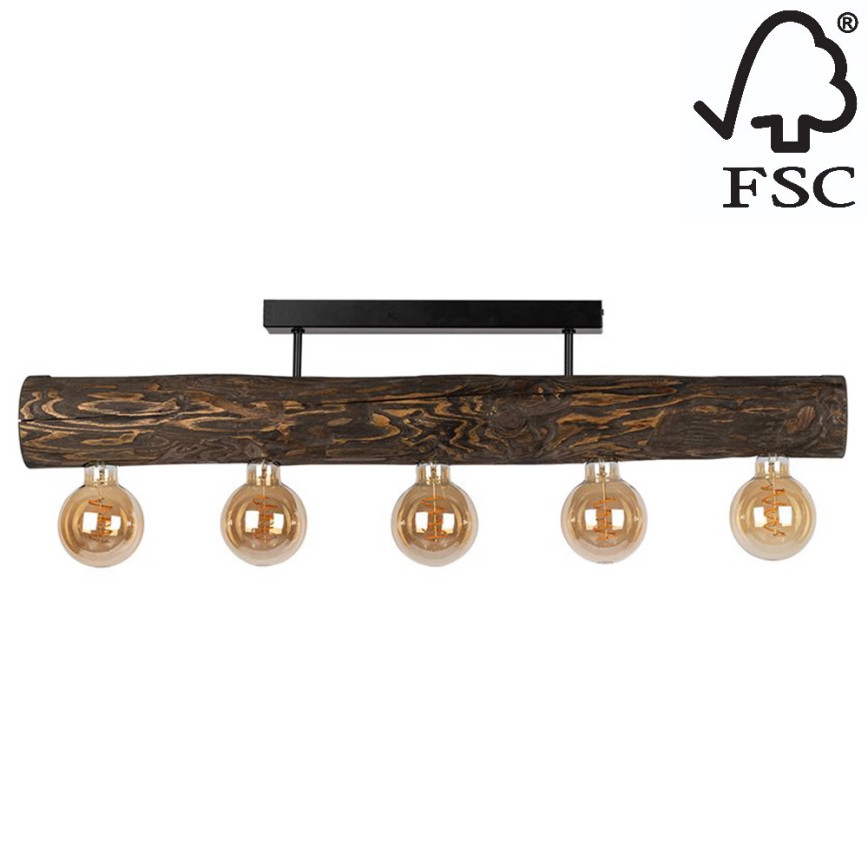 Candelabro montado à superfície TRABO 5xE27/60W/230V pinho - certificado por FSC