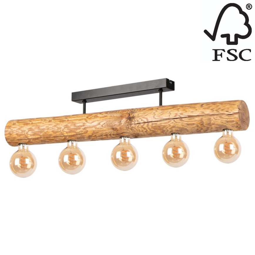 Candelabro montado à superfície TRABO 5xE27/60W/230V pinho - certificado por FSC