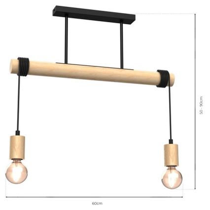 Candelabro montado à superfície VIGA 2xE27/60W/230V madeira