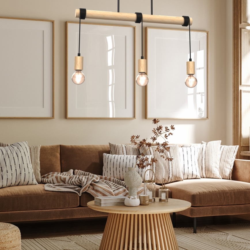 Candelabro montado à superfície VIGA 3xE27/60W/230V madeira