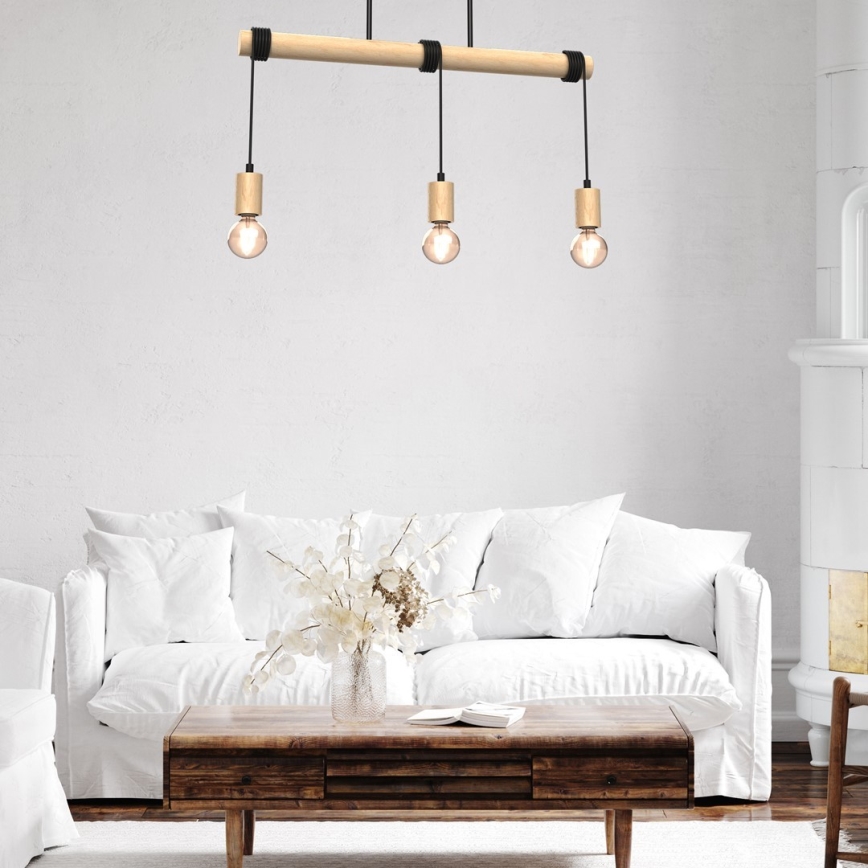 Candelabro montado à superfície VIGA 3xE27/60W/230V madeira