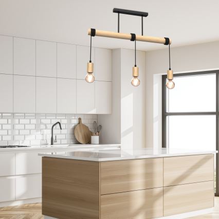 Candelabro montado à superfície VIGA 3xE27/60W/230V madeira